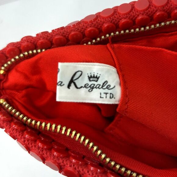 70's La Regale Red Sequin Acrylic Dotted Leather Wristlet Wallet Handbag - Picture 9 of 11